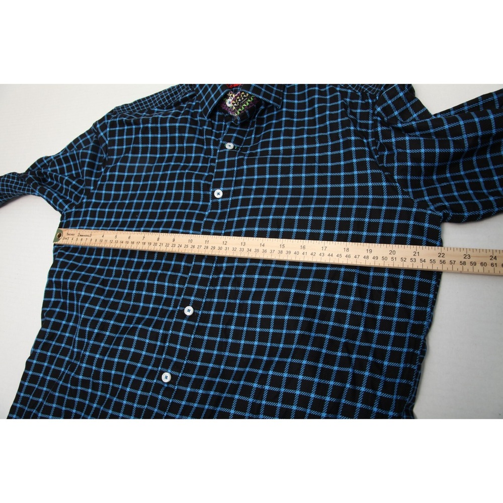 Robert Graham Button Down Shirt Mens L Blue Black Grid Flip Cuff Long Cleeves - Picture 8 of 12